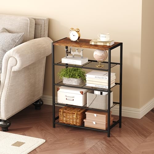 HOMEFORT Rustic Brown 5-Tier Shoe Rack with MDF Top Shelf, Fits 3 Pairs per Tier - Entryway Organizer, Compact Storage Shelf (11.8"D x 23.23"W x 32.68"H)