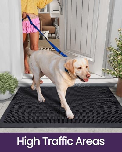 Heavy Duty Rubber Door Mat 36x48 Inch Black Cone Nubs Outdoor Entrance - Waterproof & Non-Slip