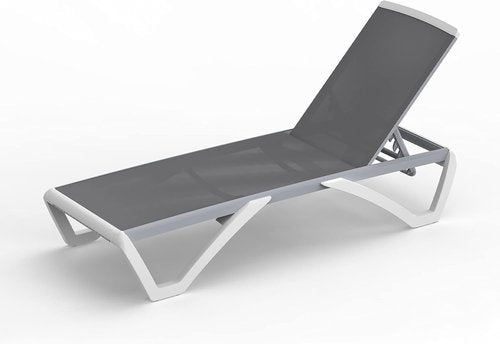 Domi Patio Chaise Lounge Chair Set - Adjustable Outdoor Aluminum Chairs with Side Table | 2 Grey Chairs