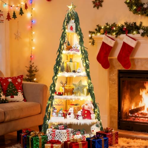 Vercraft 63-Inch Christmas Tree Bookshelf 6-Tier Corner Display Stand