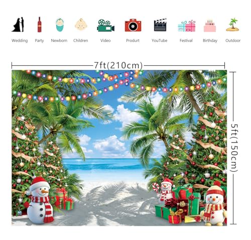 July Christmas Backdrop 7x5FT Tropical Beach Holiday Photo Background