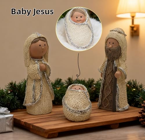 DurableDelights 4.2-inch Nativity Knit Set Indoor Religious Figurines - Holy Family Scene