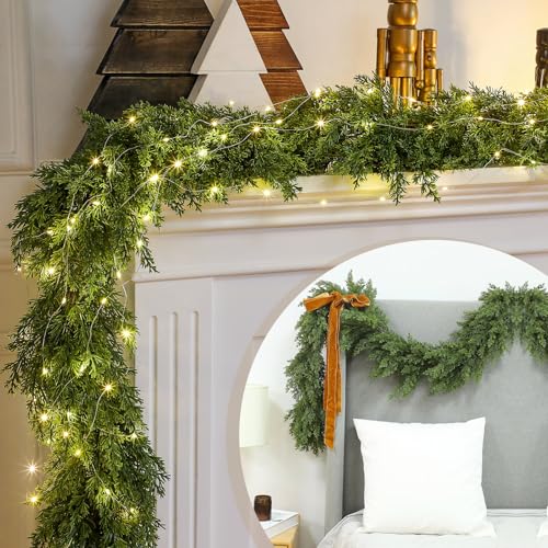 Jutom 6ft Artificial Cedar Garland - Realistic Faux Green Christmas Decoration
