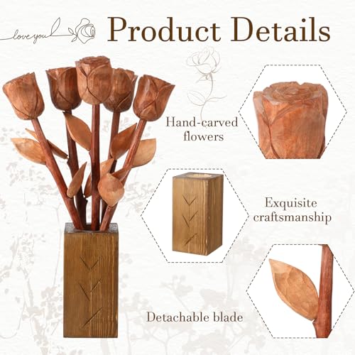 Suncalla Gift for 5th Wedding Anniversary Wooden Roses with Vase 5