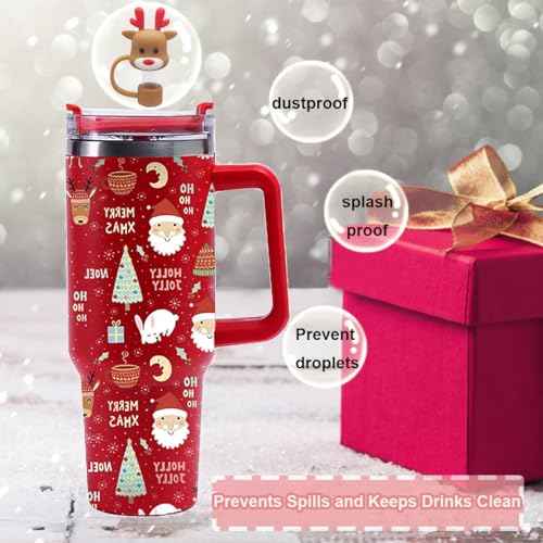 8PCS 3D Christmas Straw Cover Cap for Stanley Cup, Xmas Silicone Straw Topper Compatible with 30&40oz Tumbler with Handle,10mm 0.4in Dust-Proof Reusable Straw Tips Lids for Christmas Gifts