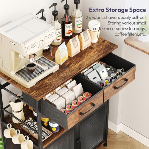 Espresso Coffee Bar Cabinet with Drawer & Hooks - 23.62x14.96x31.3 inches