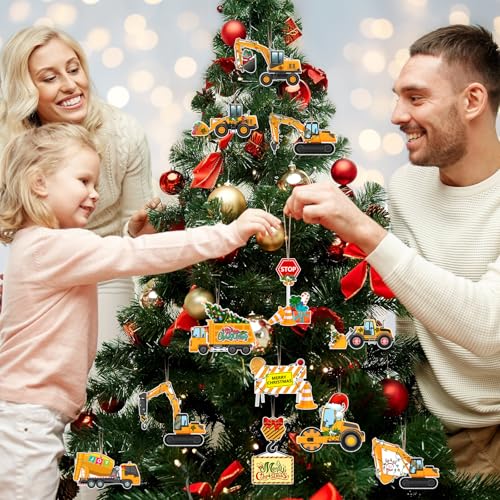 Christmas Wooden Truck Ornaments, 24Pcs - 12 Designs Reusable Holiday Decor