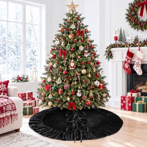 SoarDream Black Velvet 36 Inch Ruffled Christmas Tree Skirt - Vintage Style