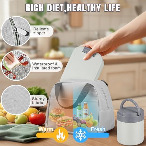 Gray Large Bento Lunch Box Set for Adults & Kids with Soup Thermo & Tumbler