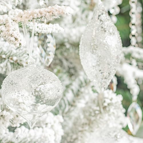 KI Store Clear Sugared Glass Christmas Tree Ornaments Set of 8 Balls