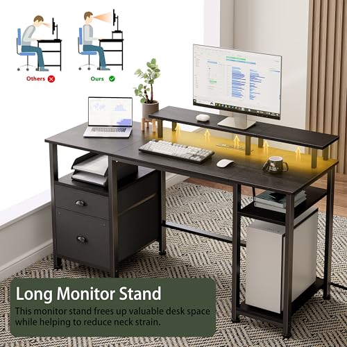Furologee 51" Gaming Desk with Outlets & LED, Computer Office Desk,