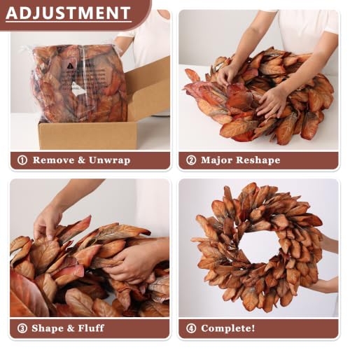 26-Inch Artificial Fall Magnolia Leaf Wreath for Front Door Decoration