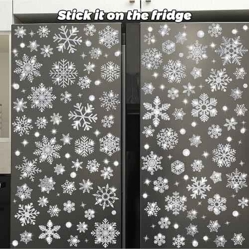 207 PCS Christmas Window Clings, Glitter Snowflake Window Clings, Christmas Window Stickers for Glass Windows, Double Sided Reusable Static Winter Clings for Christmas Window Decorations(9 Sheets)