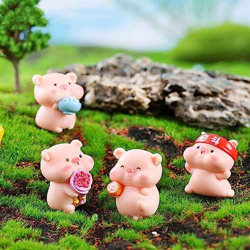 Pink Pig Figure Animal Toys Set Cake Topper, Micro Landscape Decor Fairy Garden Miniature Pig Figurines Collection Playset for Christmas Birthday Gift Desk Decorations(12pcs)