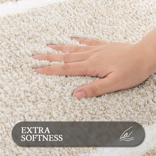 Pauwer 3-Piece Non-Slip Bathroom Rug Set with U-Shaped Toilet Mat - Light Beige, 18x26/18x48 inches