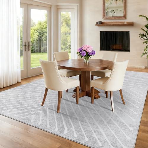 Grey 9x12 Modern Geometric Area Rug Non-Slip Soft Carpet for Living Room