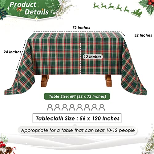 PakiInno Green Buffalo Plaid Christmas Tablecloth 57x120 Inch Rectangular Farmhouse Holiday Decor