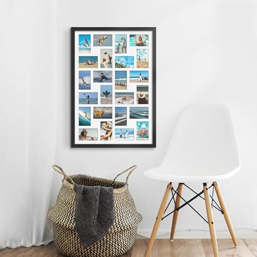 DUENPY 22x32 Inch Collage Photo Frame for 24 4x6 Photos Black - Easy Install, Shatterproof Plexiglass, Wall Mountable