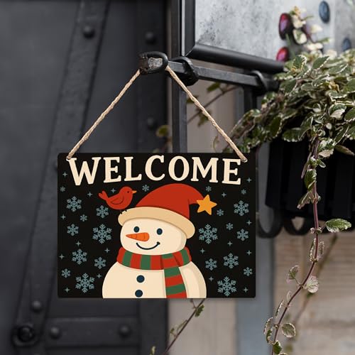 Rustic Snowman Welcome Wooden Sign - Christmas Yard & Porch Decor 10x8 Inch