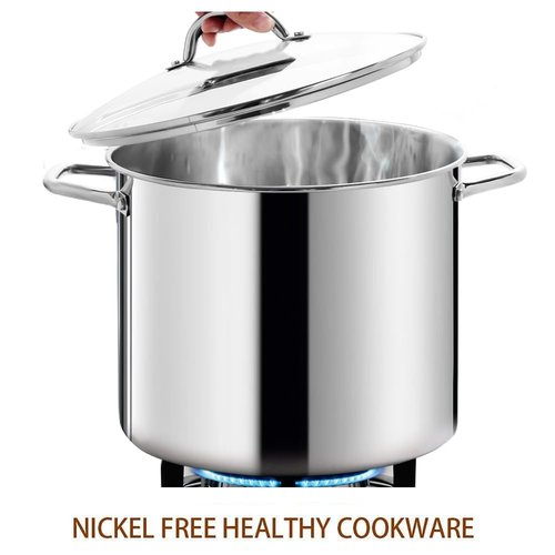 HOMICHEF Commercial Grade LARGE STOCK POT 20 Quart With Lid - Nickel Free Stainless Steel Cookware - Healthy Polished Stockpots - Heavy Duty Induction Soup Pot