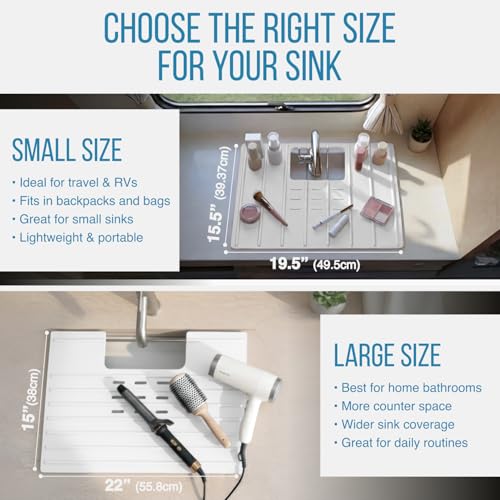 Large White Bathroom Sink Cover & Silicone Makeup Mat - 22x15 Inch, Heat Resistant 400°F, Foldable Countertop Protector