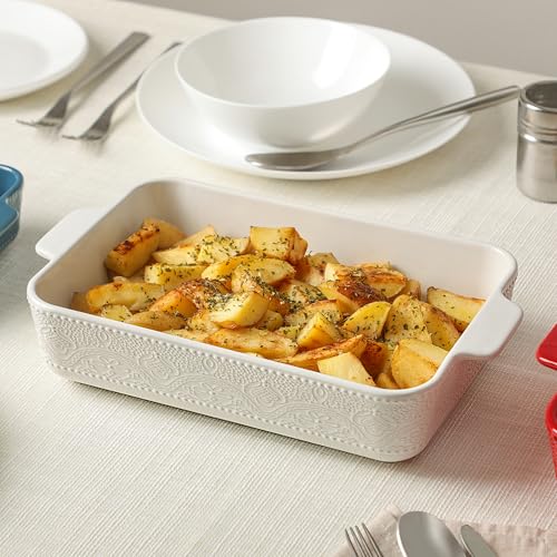 Ceramic Baking Dish Set of 3 Bright White Oven-Safe Casserole Pans