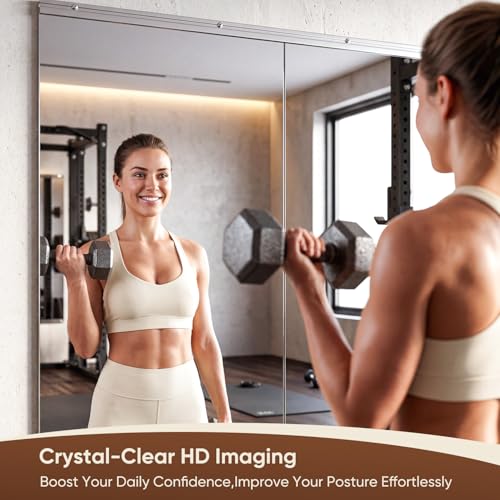 Antok 48x24 Inch Wall-Mounted Gym Mirrors Set 2PCS Frameless Full-Length