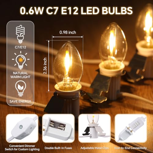 Meonum 6 Pack LED Light Bulb Cord Set 13.1 ft White Decorative Lighting