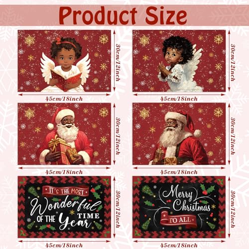 6-Piece Christmas Placemats 18x12 in Set with Santa & Angel Designs