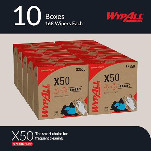 WypAll GeneralClean X50 Cleaning Cloths Set - Pop-Up Box, 10 Packs of 168 Towels