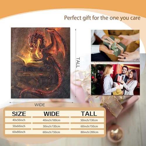 Mounidso Fantasy Red Dragon & Magic Book Throw Blanket 60x80 Inches for Home & Gifts