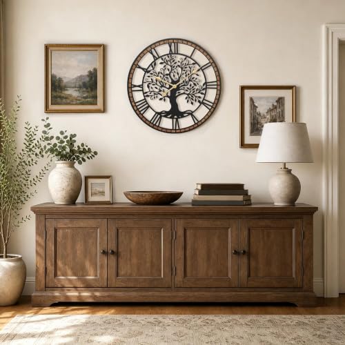 Micasso Large Tree of Life Wall Clock 24 Inch Rustic Farmhouse Decor