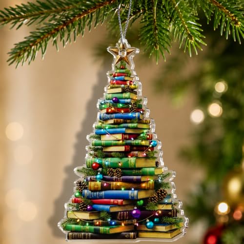 NELXI Book Christmas Ornament 2026 — Book Stack Ornament (Variation: Book 4) for Christmas Tree, Gift for Readers, Teachers, Librarians