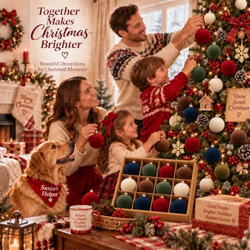 NONSTOP Cream White Velvet Christmas Ball Ornaments 15 pcs - 2.36 Inch Shatterproof Holiday Decor