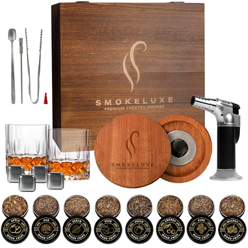 Whiskey Smoker Kit with 8 Wood Chip Flavors for Craft Cocktails & Gifts
