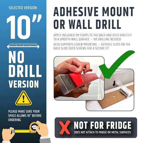 10-Inch No-Drill Magnetic Knife Holder - Strong Adhesive Wall Bar - Stainless Steel - Upgraded Version