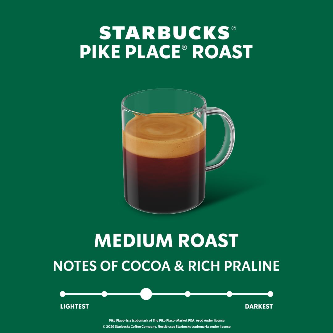 Starbucks by Nespresso Vertuo Coffee Pods - Pike Place Medium Roast, 30-Count, Brews 7.8 oz.