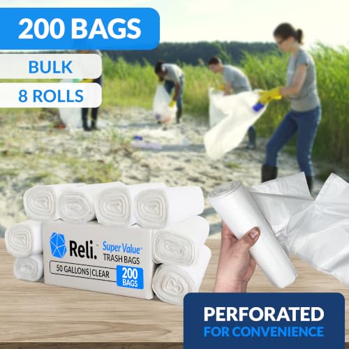 Reli. 50 Gallon Heavy Duty Trash Bags with Twist Ties - Made in USA