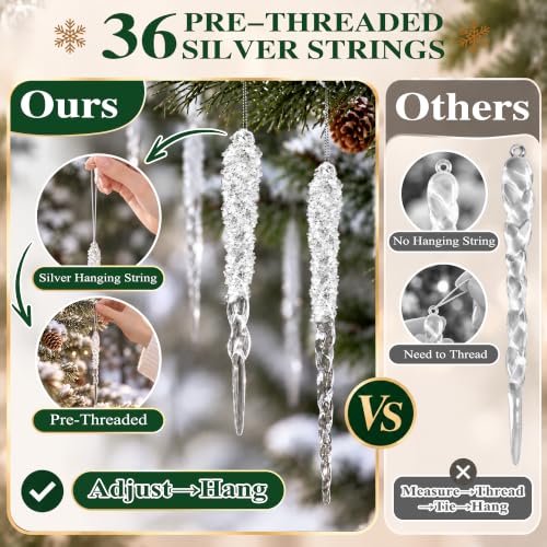 Snow-Look Acrylic Icicle Ornaments 36-Piece Christmas Tree Decorations
