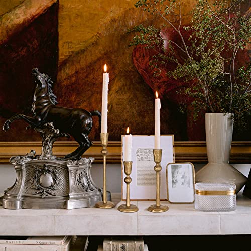 Antique Brass Iron Taper Candle Holder Set of 3 - Decorative Wrought Iron Candlesticks