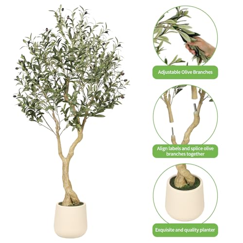 5ft Artificial Olive Tree with White Exquisite Planter - Indoor Decor