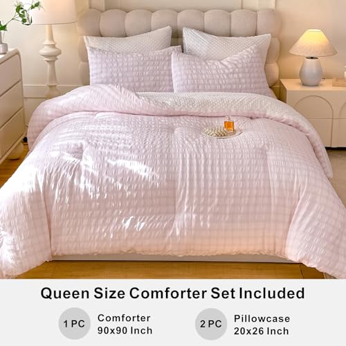 Queen Size Boho Comforter Set - Blush Pink 3-Piece Lightweight Bedding