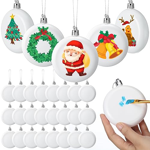 Patelai 60 Pieces Plastic Disc Ornaments Flat Matte White - 3.15in Christmas Decor