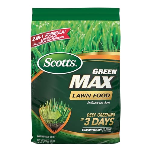 Scotts Green Max Lawn Fertilizer with Iron, 16.67 lbs, Covers 5,000 sq ft, Deep Greening & Stain-Free