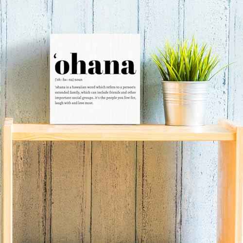 Ohana Definition Hawaii Rustic Home Office Decor Wooden Box Sign, Inspirational Hawaiian Gifts for Christmas Thanksgiving North Island Decorative Office Desk Accessories Table Shelf Decor Plaque Sign