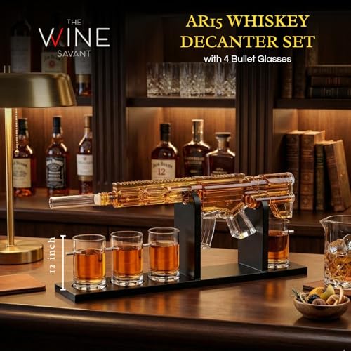 AR15 Gun Whiskey Decanter Set with Scope - Limited Edition Bullet Glasses Gift