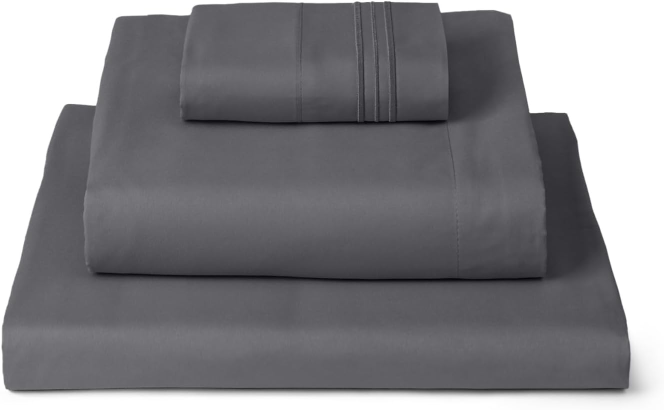 Mellanni Twin XL Sheets Set - 3 PC Hotel Luxury Bedding | Extra Soft, Cooling, Wrinkle-Resistant (Gray)