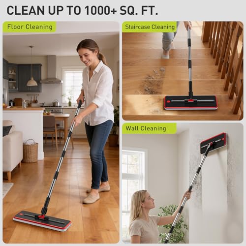 HoMettler 3-Tank Transparent Mop and Bucket Set with 65-Inch Extensible Handle - Black