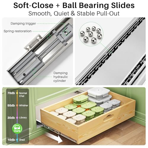 26-Inch Wide Pull Out Cabinet Organizer with Soft Close Wooden Drawers - Heavy Duty Full Extension Shelves for Kitchen, Pantry & Closet Storage - 1 Pack