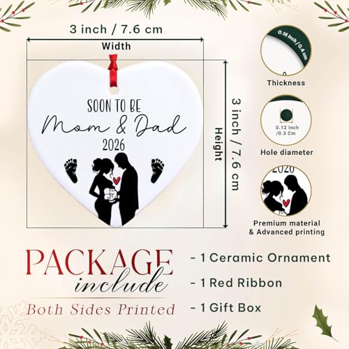Expecting Baby Ornament 2026 - Pregnancy Announcement for Husband, Wife & Family - Pregnancy Christmas Ornament, Gifts for Expecting Mom, New Mom, New Dad, New Parents - Heart Ceramic Ornament